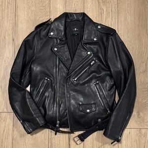 7 For All Mankind Black Leather Moto Jacket Men’s Medium